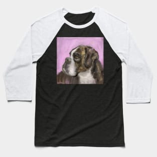 Painting of a Brown Coated Boxer Dog Looking to the Side on Purple Background Baseball T-Shirt